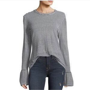 Frame 100% Linen Long Sleeve Striped Ruffle Cuff Top Size Medium